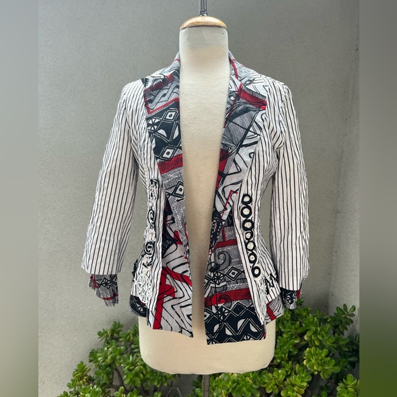 Save the Queen avante garde cotton jacket black white red Sz M made in Italy - Picture 12 of 13